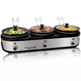 Megachef 445029791738 7.5 Quart Stainless Steel Slow Cooker With 3 Crocks And Keep Warm Setting