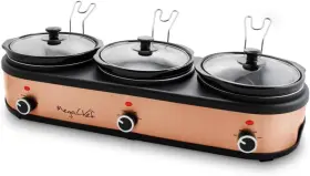 Megachef 840191201165 Triple 2.5 Quart Slow Cooker And Buffet Server In Brushed Copper Black