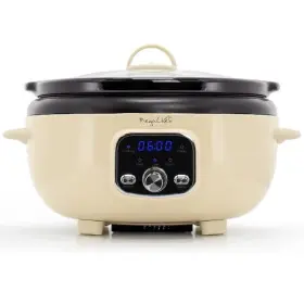 Megachef 840191211874 3. 6 Quart Oval Electric Digital Slow Cooker In Cream With Black Pot