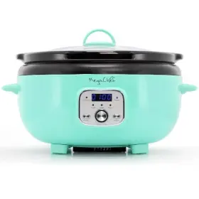 Megachef 840191211973 6.8 Quart Oval Electric Digital Slow Cooker In Turquoise With Black Pot