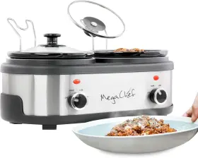 930120188m Megachef Dual 1.5 Quart Crock Buffet Slow Cooker Xs 2 Silver