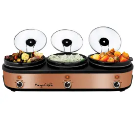 943116002m Megachef 3 Set 2.5 Quart Slow Cooker Server Copper/black With Ceramic Pots