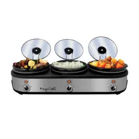 944109458m Megachef Buffet Server Slow Cooker Triple 2.5 Quart Ceramic Pots 3 Heat Settings