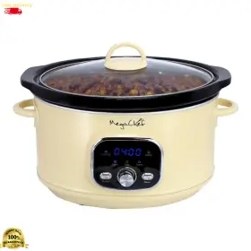 985122254m Megachef 3.5 Quart Electric Slow Cooker Digital Oval Ceramic Pot Cream Tempered Glass Lid