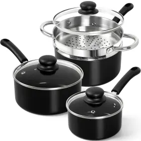 Michelangelo 3000198 Nonstick Saucepan With Lid Ceramic Sauce Pan 3 Quarts Silver