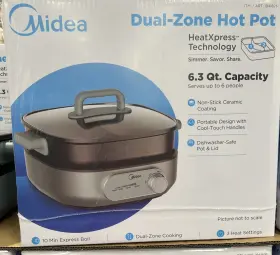 Mhp171kmbpb Midea Dual- Zone Hot Pot 6.3 Quart Dishwasher Safe. Non-stick Ceramic Coating
