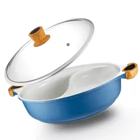 Modern Innovations 840342301461 Blue Shabu Hot Pot With Divider Nonstick Pan For Electric Induction G