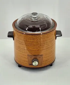 86-46348 Montgomery Ward Vintage Crockery Slow Cooker Crock Pot Brown/wood Grain