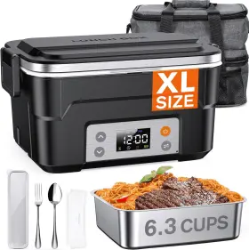 Mpow 680358310220 Xl 6.3-cup Cordless Electric Lunch Box With Scheduled Heating Two-tier
