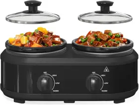 Zes006 Nobrand Double Slow Cooker 2x1.25 Quart Dual Crock Dishwasher Safe Ceramic Pot Glass Lid Zes006 Nobrand Double Slow Cooker 2x1.25 Quart Dual Crock Dishwasher Safe Ceramic Pot Glass Lid