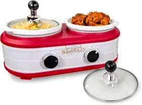 Gddsc125rds Nostalgia Game Day 2.5-quart 2-section Slow Cooker With 2.6 Quarts White/red