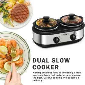 Outdoor 726084105942 Dual Pot Slow Cooker 2 Small Mini Crock Buffet Server And Warmer Upgraded #2