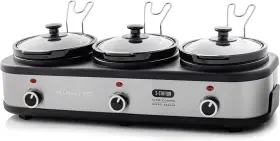 Ovente Slo315cbr Stainless Steel Triple Slow Cooker Buffet Server With Glass Lid And Temp