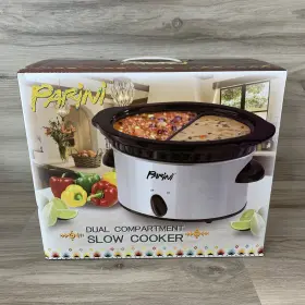 Inv00432 Parini Cookware Dual Compartment Slow Cooker 2-16 Oz Compartments Stainless New