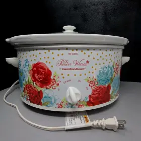 33056 Pioneer Woman Super Rare Pattern Crock Pot Slow Cooker 6 Quart Teal Red