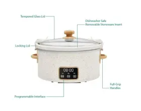 Pw8400778514-5 Pioneer Woman The 6 Quart Digital Slow Cooker With Locking Lid Linen Speckle #3