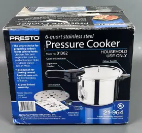 01362 Presto 1362 Pressure Cooker 6 Quart 6-quart Stainless Steel Open Box