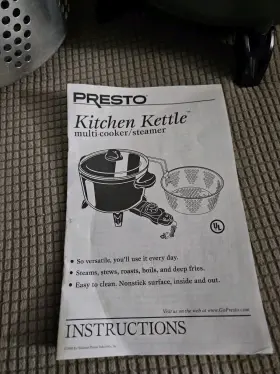 21-643 Presto 6 Quart Kitchen Kettle Bk Multi-cooker/steamer Heat Control Glass Top Teflon #2 21-643 Presto 6 Quart Kitchen Kettle Bk Multi-cooker/steamer Heat Control Glass Top Teflon #2