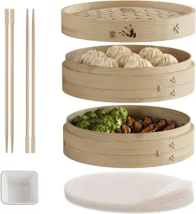 Prime Home Direct 659245819030 Bamboo Steamer Basket 10-inch 2-tier For