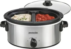 Proctor Silex 022333335635 Double Dish Slow Cooker With 6 Quart Crock And Dual 2.5 Nonstick Ins