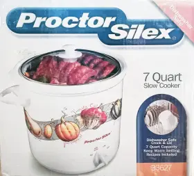 33627 Proctor Silex 7 Quart Slow Cooker With Vegetables Scene Vintage #33627