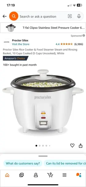 37533nr Proctor Silex Rice Cooker And Food Steamer Steam Rinsing Basket 10 Cups