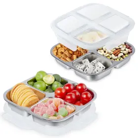 Sssc004 Ptytify 2 Pack Stainless Steel Snack Containers 4 Compartment Lunch Silver