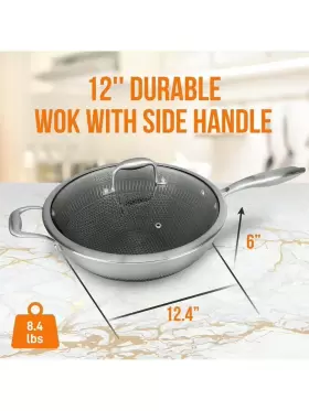 Pyle 629721852110 12ftft Durable Wok With Side Handle - Triply Stainless Steel Cookware Non-stick #2