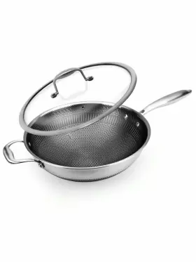 Pyle 629721852110 12ftft Durable Wok With Side Handle - Triply Stainless Steel Cookware Non-stick