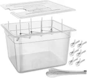 Reallnaive 313110816899 9 Pcs Sous Vide Container 11 Liter With Lid Foldable Rack Clips Tongs
