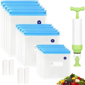 Repinsta 789964110344 Reusable Sous Vide Bags 3 Sizes - 20 Pack With Hand Pump Sealing Clips For S