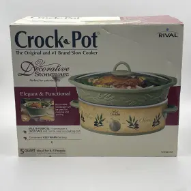 Rival 048894678837 Crock-pot 5-quart Decorative Stoneware Embossed Slow Cook Inch Green Olive