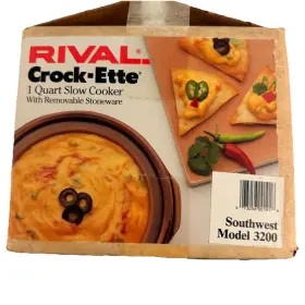 Rival 073056001918 Vintage Crock Ette 1 Quart Stoneware Slow Cooker Model 3200 Southwest