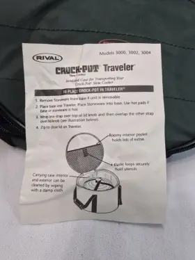 3002 Rival 3004 Vtg 1999 Slow Cooker Crockpot Traveler Insulated Travel Bag #3
