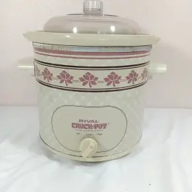 315012 Rival 3150/2 3.5 Quart Slow Cooker Beige Maroon Crock Pot Vtg