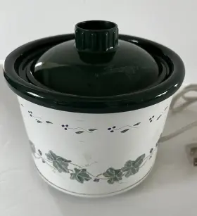 3204-602 Rival Little Dipper Electric Stoneware 2 Cup Mini Crock Pot Vintage Ivy Pattern