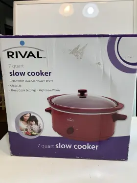 Rv-700rd Rival 7 Quart Red Slow Cooker New Removable Insert Three Cook Settings Glass Lid