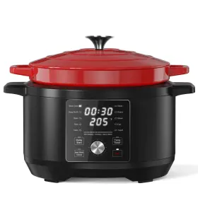Rottogoon 757377413437 6-quart Electric Dutch Oven Versatile Enameled Cast Iron Red