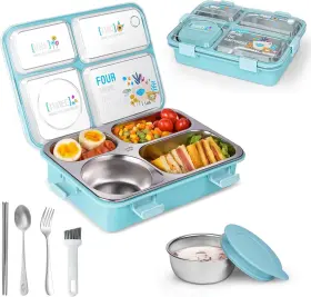 4-compartment Sayape Lx-7137 Stainless Steel Adult Lunch Box 28.7oz Cute Blue-4 Compartment