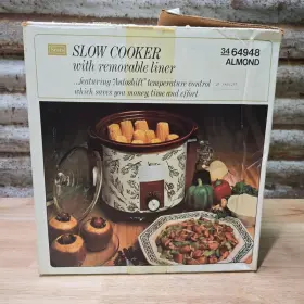 34-64948 Sears Vintage Countercraft Crock Watcher 4 Quart Slow Cooker Almond Box