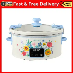Select Brands Inc. 313055758704 The Pioneer Woman 6 Quart Slow Cooker Locking Lid Digital Brilliant Blooms Mode