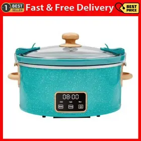 Select Brands Inc. 313092416490 The Pioneer Woman 6 Quart Digital Slow Cooker With Locking Lid Teal Speckle