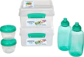 82007 Sistema Lunch Containers Bento Box With Condiment And Sandwich Green Blue