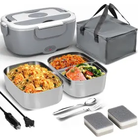 Sitlais 614162004143 Electric Heated Lunch Box For Men 1.5 Liters Portable Food Warmer Gray