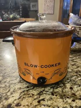 2701 Slow Cooker Vintage 4 Quart Red Flame Orange Stoneware Retro Model Working #3