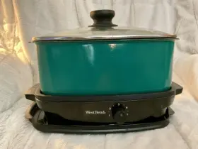 84915g Slow Cooker Vtg Euc West Bend 5 Quart Cooker-#84915g Green Exterior-no Design-glass Lid