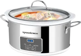 Ds-1336 Spoonlemon 6 Quart Slow Cooker 240w Stainless Steel Electric Crock Quarts White