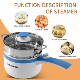 Stecoker 788370366840 1.5l Electric Hot Pot With Steamer Rapid Noodles Cooker Boil Egg Ramen Oatmea #2