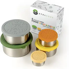 Cont-1 Stelboss Stainless Steel Containers With 32oz 21oz 13oz 6oz 3oz Silver