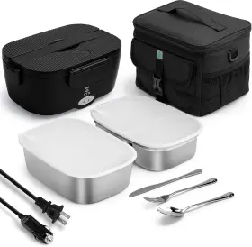 X-jing09 Stn Electric Lunch Box 80w Heated Lunchbox For 1.5l Black